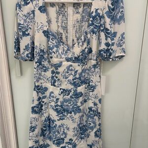 Nordstrom Blue and White Puff Sleeve Midi Sundress